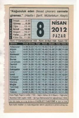8 Nisan 2012 Takvim Yaprağı EFM(N)1909 - 1
