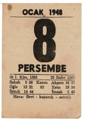 8 Ocak 1948 Takvim Yaprağı EFM928 - 3