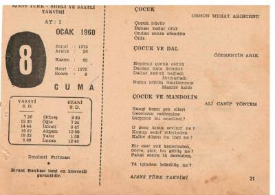 8 Ocak 1960 Ajans Türk Takvim Yaprağı(Şiirli Saatli) EFM(N)1802 - 1