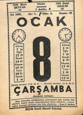 8 Ocak 1969 Takvim Yaprağı - Doğum Günü Hediyesi EFM(N)11039 - 1