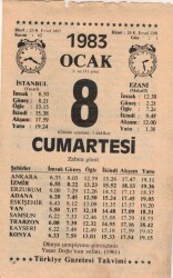 8 Ocak 1983 Takvim Yaprağı EFM(N)4561 - Gökçekoleksiyon