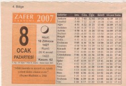 8 Ocak 2007 Takvim Yaprağı EFM(N)5095 - Gökçekoleksiyon