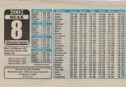 8 Ocak 2007 Takvim Yaprağı EFM(N)5126 - Gökçekoleksiyon