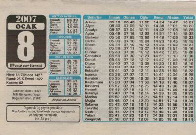 8 Ocak 2007 Takvim Yaprağı EFM(N)5126 - 1