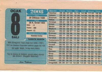 8 Ocak 2008 Takvim Yaprağı EFM(N)4933 - 1