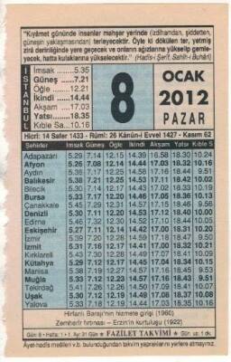 8 Ocak 2012 Takvim Yaprağı EFM(N)1491 - 4