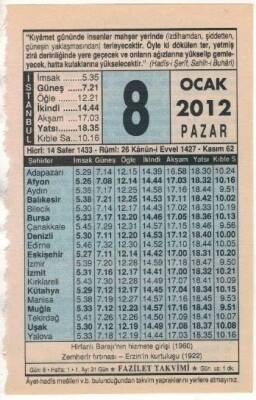 8 Ocak 2012 Takvim Yaprağı EFM(N)1491 - 2