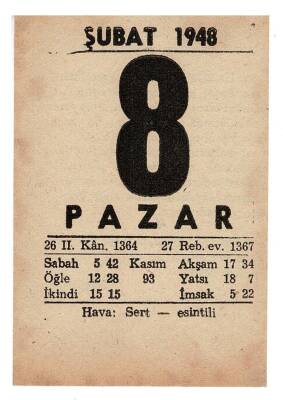 8 Şubat 1948 Takvim Yaprağı EFM918 - 1