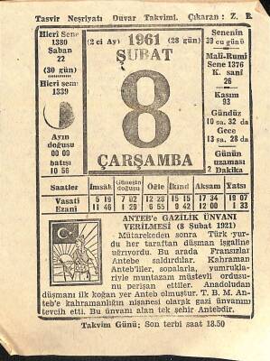 8 Şubat 1961 Takvim Yaprağı - Doğum Günü Hediyesi EFM(N)11231 - 1