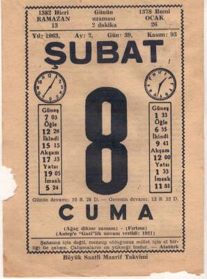 8 Şubat 1963 Takvim Yaprağı EFM(N)5697 - 2