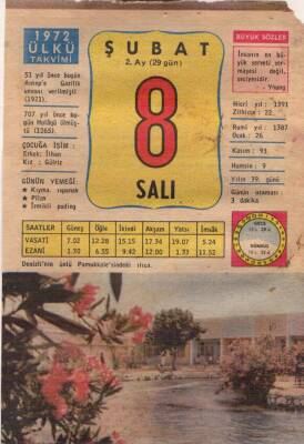 8 Şubat 1972 Takvim Yaprağı EFM(N)5469 - 1