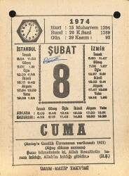 8 Şubat 1974 Takvim Yaprağı - Doğum Günü Hediyesi EFM(N)12279 - Gökçekoleksiyon