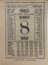 8 Şubat 1983 Takvim Yaprağı - Doğum Günü Hediyesi EFM(N)7805 - Gökçekoleksiyon