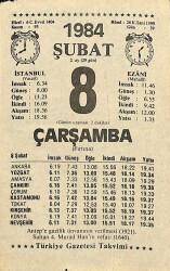 8 Şubat 1984 Takvim Yaprağı - Doğum Günü Hediyesi EFM(N)11815 - Gökçekoleksiyon