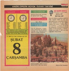 8 Şubat 1984 Takvim Yaprağı EFM(N)5162 - Gökçekoleksiyon