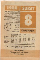 8 Şubat 1984 Takvim Yaprağı EFM(N)5331 - Gökçekoleksiyon