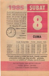 8 Şubat 1985 Takvim Yaprağı EFM(N)5134 - Gökçekoleksiyon