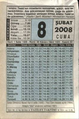 8 Şubat 2008 Takvim Yaprağı - Doğum Günü Hediyesi EFM(N)7532 - 1