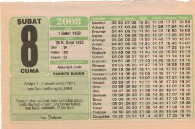 8 Şubat 2008 Takvim Yaprağı EFM(N)5584 - 1