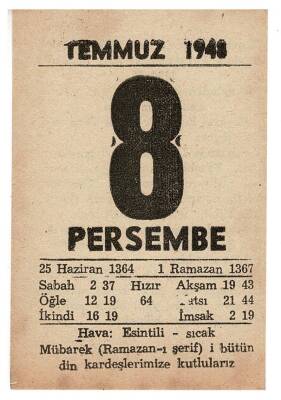 8 Temmuz 1948 Takvim Yaprağı EFM870 - 1