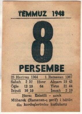 8 Temmuz 1948 Takvim Yaprağı EFM(N)1423 - 3