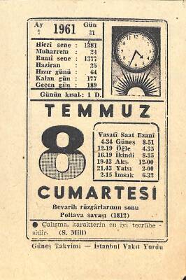 8 Temmuz 1961 Takvim Yaprağı - Doğum Günü Hediyesi EFM(N)11340 - 1