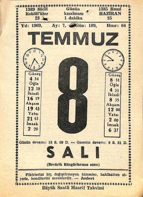 8 Temmuz 1969 Takvim Yaprağı - Doğum Günü Hediyesi EFM(N)11544 - 1