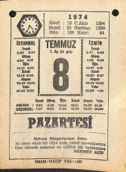 8 Temmuz 1974 Takvim Yaprağı - Doğum Günü Hediyesi EFM(N)12123 - Gökçekoleksiyon