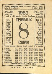 8 Temmuz 1983 Takvim Yaprağı - Doğum Günü Hediyesi EFM(N)12015 - Gökçekoleksiyon