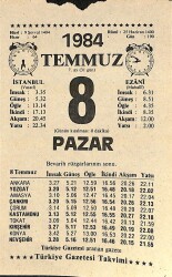 8 Temmuz 1984 Takvim Yaprağı - Doğum Günü Hediyesi EFM(N)11462 - Gökçekoleksiyon