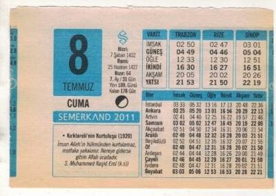 8 Temmuz 2011 Takvim Yaprağı EFM(N)1234 - 1