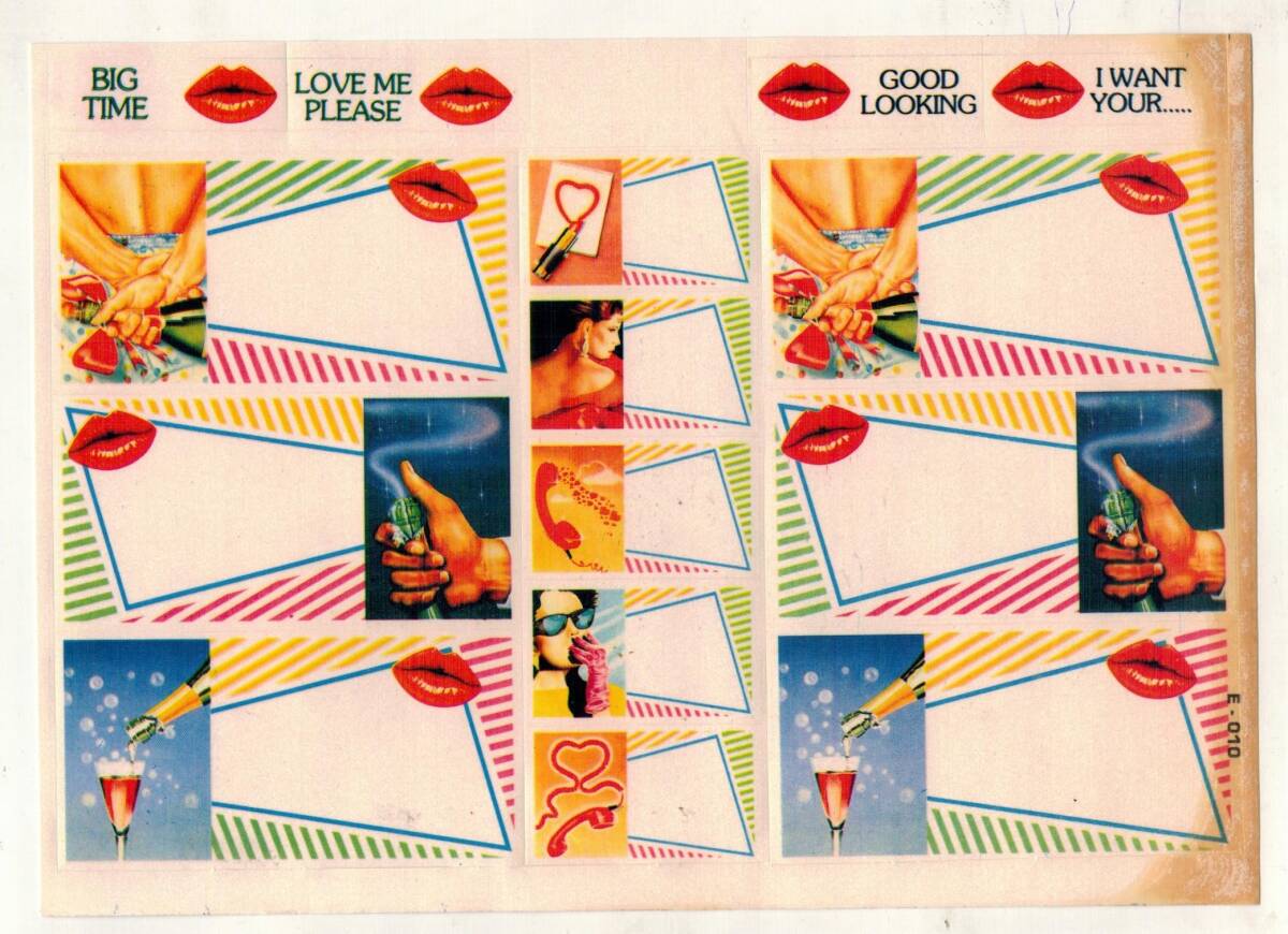 80’ler 90’lar Pop Art Aşk Temalı Okul Etiket Seti – Retro Lipstick & Champagne Tasarımlı Label Sheet AOB6128 - 3