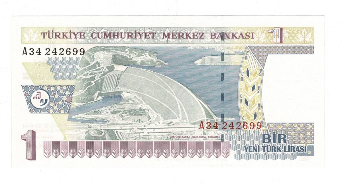 8.Emisyon 1.Tertip 1 Yeni Türk Lirası (1 YTL) Seri A34 - ÇİL TCK10193 - 1