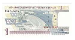 8.Emisyon 1.Tertip 1 Yeni Türk Lirası (1 YTL) Seri A34 - ÇİL TCK10193 - 3
