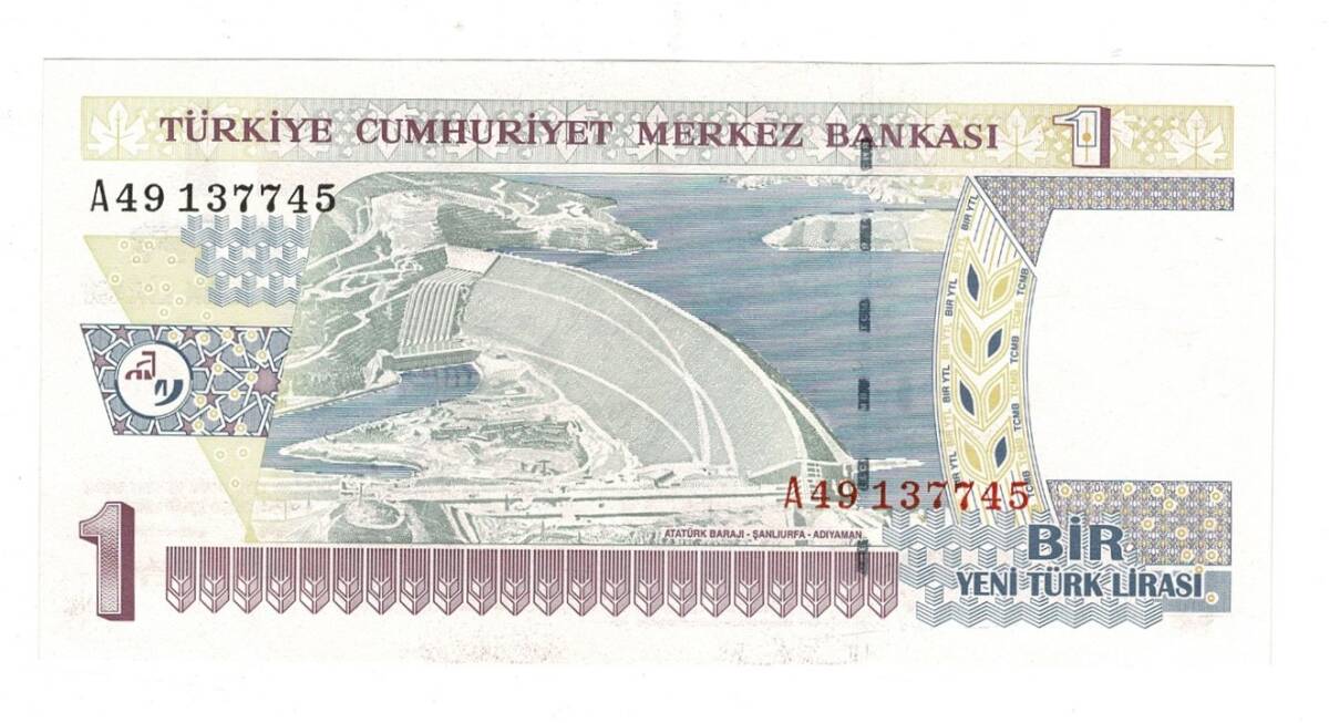 8.Emisyon 1.Tertip 1 Yeni Türk Lirası (1 YTL) Seri A49 - ÇA TCK10196 - 3