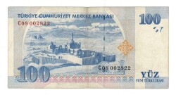 8.Emisyon 1.Tertip 100 Yeni Türk Lirası (100 YTL) Seri C08 - ÇT TCK10229 - Gökçekoleksiyon
