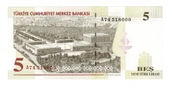 8.Emisyon 1.Tertip 5 Yeni Türk Lirası (5 YTL) Seri A74...000 - ÇİL TCK10211 - 3