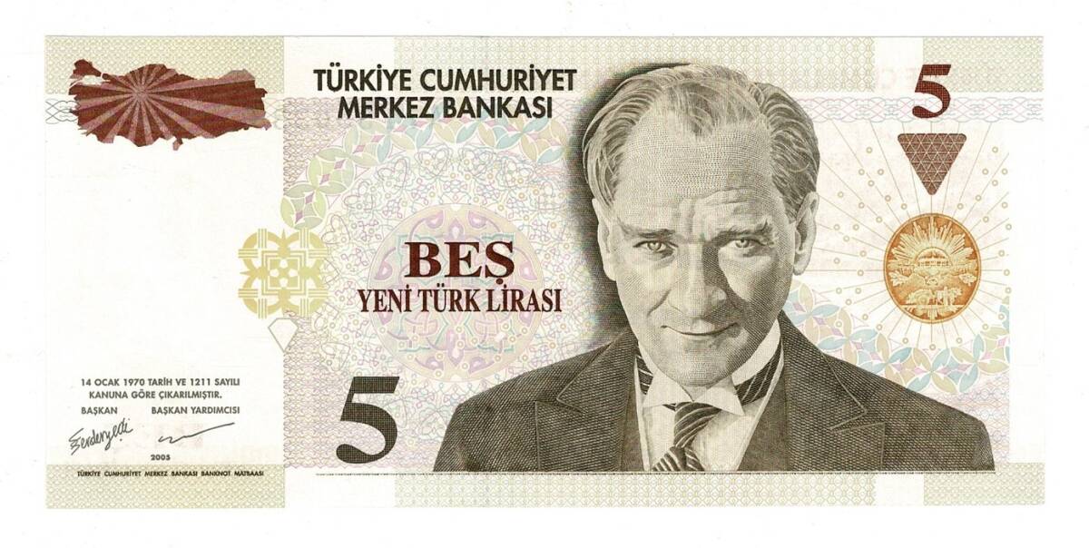 8.Emisyon 1.Tertip 5 Yeni Türk Lirası (5 YTL) Seri A74...333 - ÇİL TCK10213 - 2