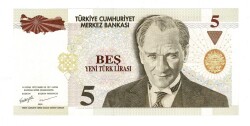 8.Emisyon 1.Tertip 5 Yeni Türk Lirası (5 YTL) Seri A74...555 - ÇİL TCK10212 - 2