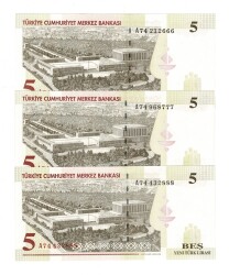 8.Emisyon 1.Tertip 5 Yeni Türk Lirası (5 YTL) Seri A74...666/777/888 - ÇİL TCK10210 - 1