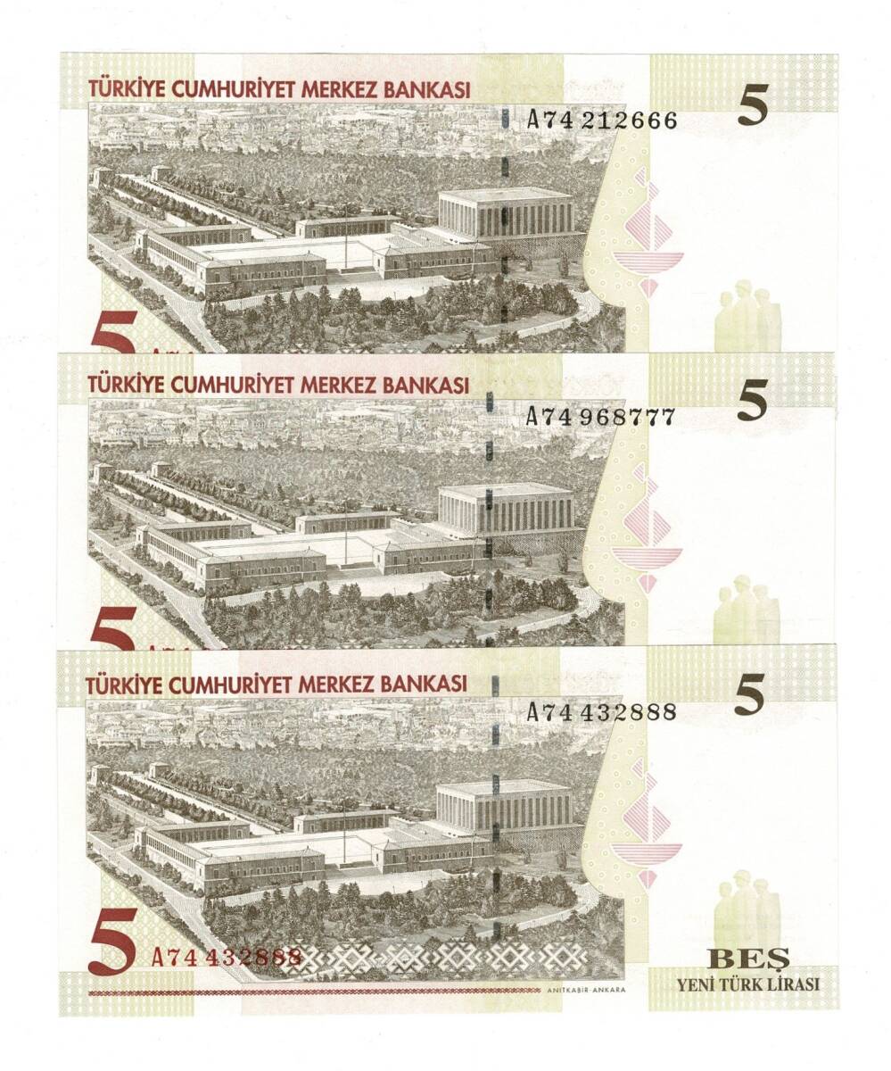 8.Emisyon 1.Tertip 5 Yeni Türk Lirası (5 YTL) Seri A74...666/777/888 - ÇİL TCK10210 - 3
