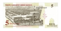 8.Emisyon 1.Tertip 5 Yeni Türk Lirası (5 YTL) Seri B90 - ÇİL TCK10206 - 3