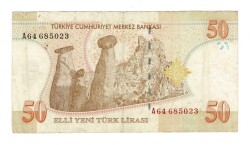 8.Emisyon 1.Tertip 50 Yeni Türk Lirası (50 YTL) Seri A64 - ÇT TCK10215 - 1