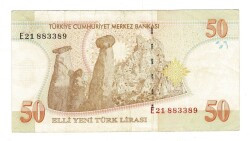 8.Emisyon 1.Tertip 50 Yeni Türk Lirası (50 YTL) Seri E21 - ÇT+ TCK10219 - Gökçekoleksiyon