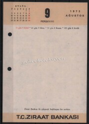 9-10 Ağustos 1973 Ziraat Bankası Takvim Yaprağı EFM631 - 1