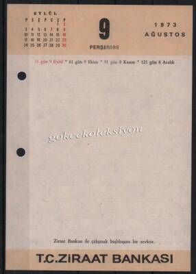 9-10 Ağustos 1973 Ziraat Bankası Takvim Yaprağı EFM631 - 1