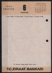 9-10 Ağustos 1973 Ziraat Bankası Takvim Yaprağı EFM631 - 2