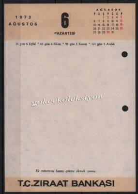 9-10 Ağustos 1973 Ziraat Bankası Takvim Yaprağı EFM631 - 2