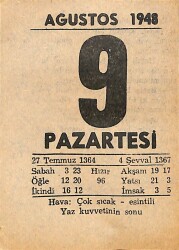 9 Ağustos 1948 Takvim Yaprağı - Doğum Günü Hediyesi EFMN14429 - Gökçekoleksiyon