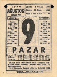 9 Ağustos 1970 Takvim Yaprağı - Doğum Günü Hediyesi EFM(N)9676 - 1